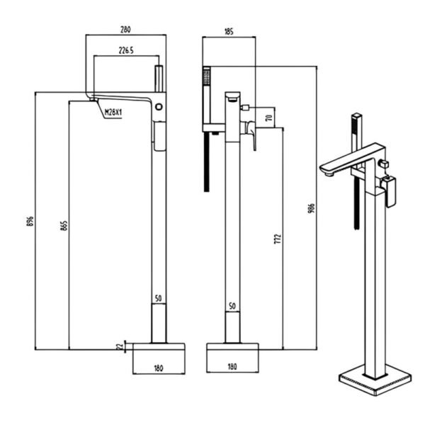 RAK Moon Freestanding Bath Shower Mixer Tap - 1 TH - Image 2