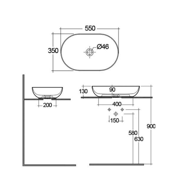 RAK Moon Oval Countertop Basin - 550mm Wide - Alpine White - Image 2