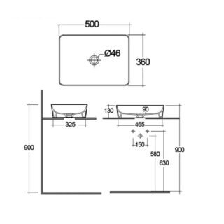 RAK Moon Rectangular Countertop Basin - 500mm Wide - Alpine White - Image 2