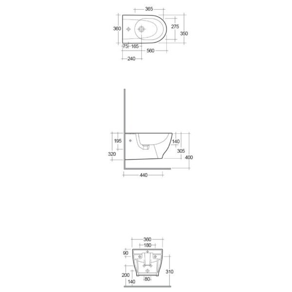 RAK Moon Wall Hung Bidet - Alpine White - Image 2