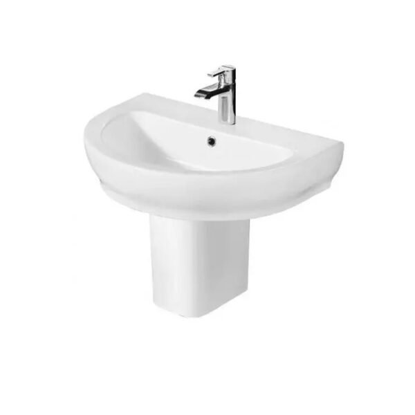 Rak Moon Wash Basin With Semi Pedestal - 650mm Wide - Alpine White