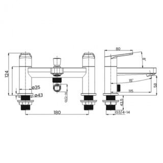 RAK Origin 62 Bath Shower Mixer Tap - 2 TH - Chrome - Image 2