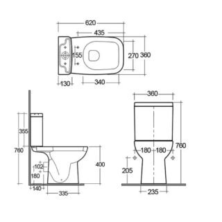 RAK Origin Open Back Close Coupled Toilet With Cistern And Seat - White - Image 5