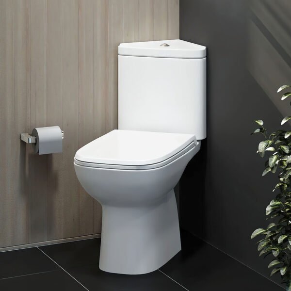 RAK Origin Open Back Corner Close Coupled Toilet With Cistern And Seat - White - Image 4