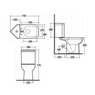 RAK Origin Open Back Corner Close Coupled Toilet With Cistern And Seat - White - Image 5