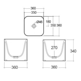 Rak Petit Square Countertop Basin - 340mm Wide - Alpine White - No TH - Image 3