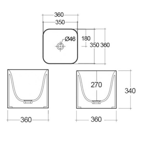 Rak Petit Square Countertop Basin - 340mm Wide - Alpine White - No TH - Image 3