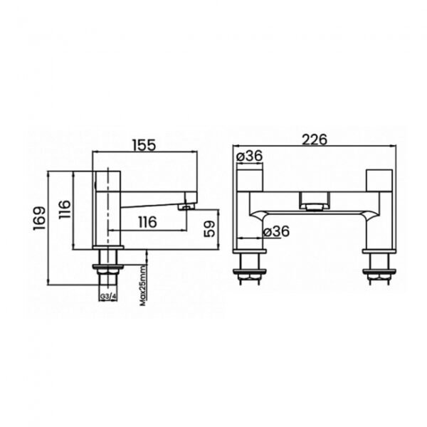 RAK Petit Round Bath Filler Tap - 2 TH - Image 2