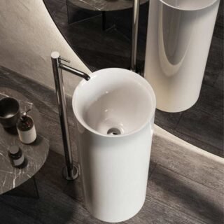 Rak Petit Round Freestanding Wash Basin - Alpine White - No TH - Image 2