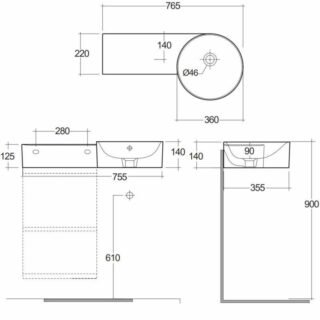 Rak Petit Round Ledge Wall Hung Wash Basin - Alpine White - No TH - Image 4