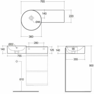 Rak Petit Round Ledge Wall Hung Wash Basin - Alpine White - No TH - Image 5