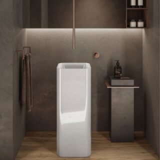 Rak Petit Square Freestanding Wash Basin - Alpine White - No TH - Image 2