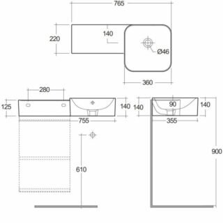 Rak Petit Square Ledge Wall Hung Basin - Alpine White - No TH - Image 2
