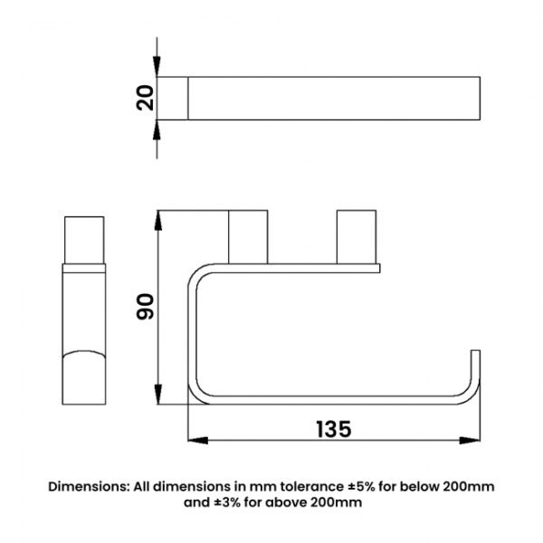 RAK Petit Square Toilet Roll Holder - 135mm Wide - Image 2