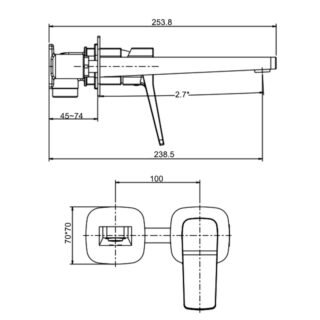 RAK Petit Square Wall Mounted Basin Mixer Tap - 2 TH - Image 2