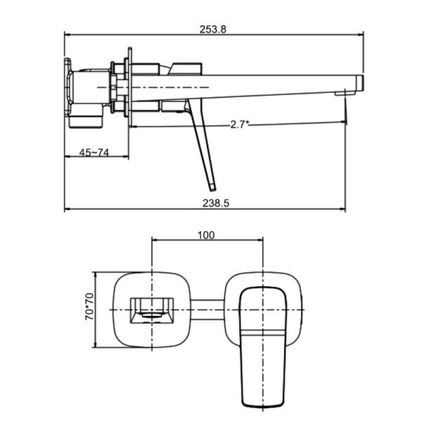 RAK Petit Square Wall Mounted Basin Mixer Tap - 2 TH - Image 2