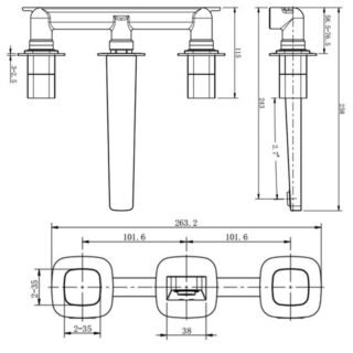 RAK Petit Square Wall Mounted Basin Mixer Tap - 3 TH - Image 2