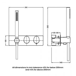 RAK Portofino 2 Outlet Thermostatic Concealed Shower Valve With Shower Handset - Image 2