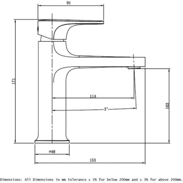 RAK Portofino Standard Basin Mixer Tap - 1 TH - Image 3
