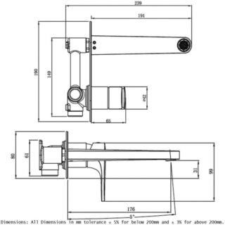 RAK Portofino Wall Mounted Basin Mixer Tap - 2 TH - Image 2