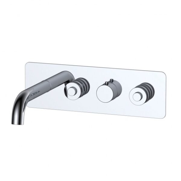 RAK Prima Tech 2 Outlet Horizontal Thermostatic Concealed Shower Valve With Bath Spout - Chrome