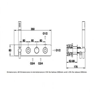 RAK Prima Tech 2 Outlet Horizontal Thermostatic Concealed Shower Valve With Shower Kit - Chrome - Image 2