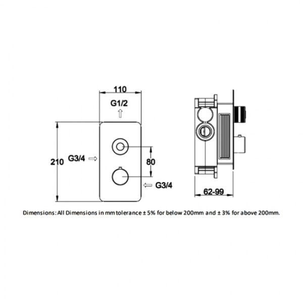 RAK Prima Tech 1 Outlet Vertical Thermostatic Concealed Shower Valve - Chrome - Image 2