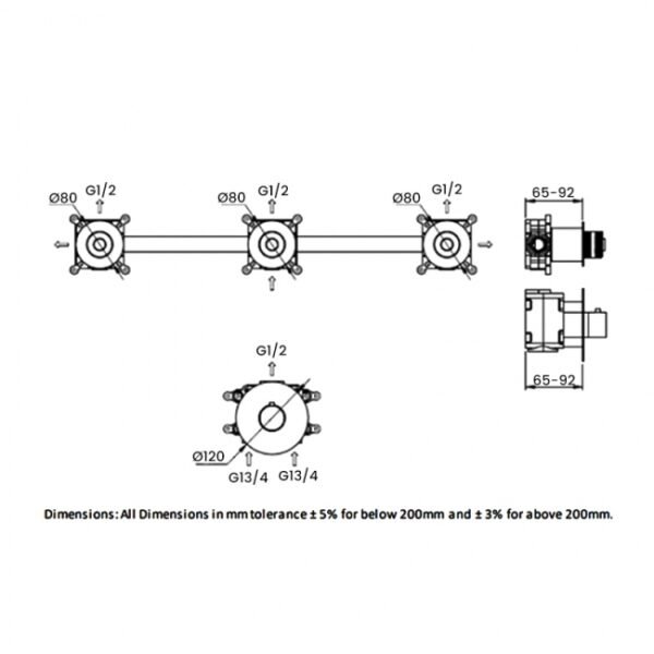 RAK Prima Tech 3 Outlet Thermostatic Concealed Shower Valve - Chrome - Image 2