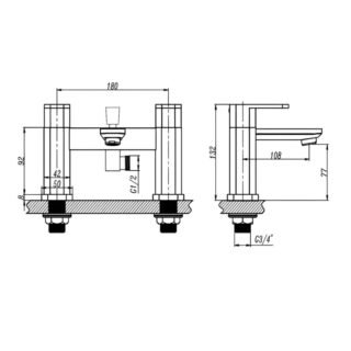 RAK Resort Bath Shower Mixer Tap - 2 TH - Chrome - Image 3