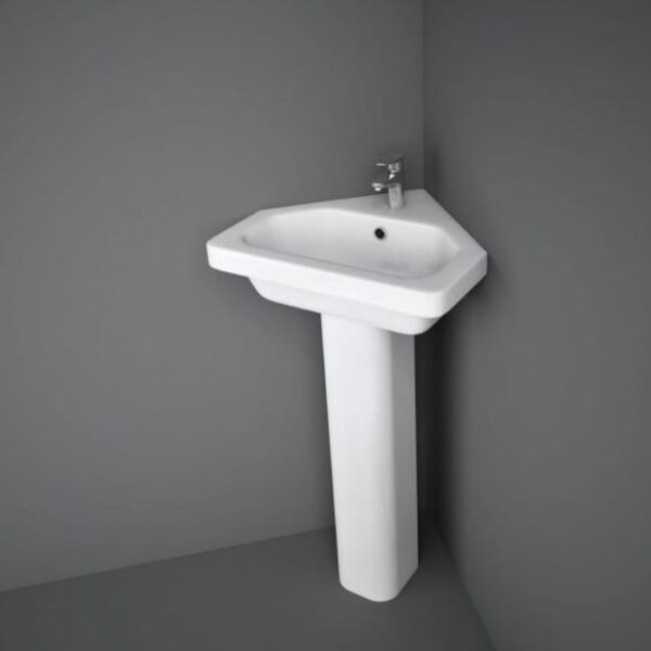 Rak Resort Corner Basin With Full Pedestal - 450mm Wide - Alpine White - Image 2