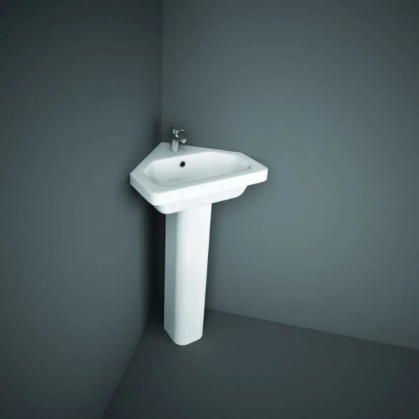 Rak Resort Corner Basin With Full Pedestal - 450mm Wide - Alpine White