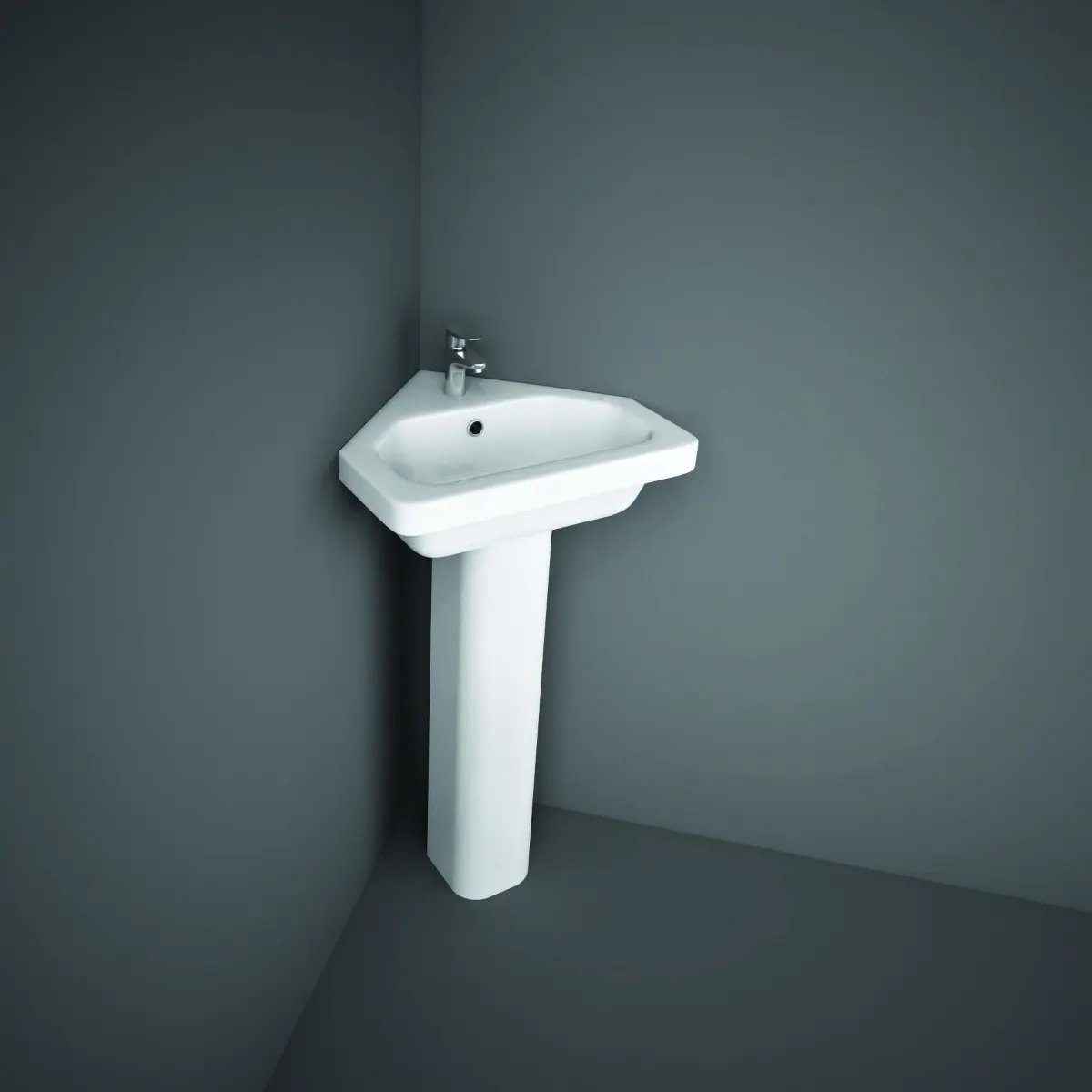 Rak Resort Corner Basin With Full Pedestal - 450mm Wide - Alpine White