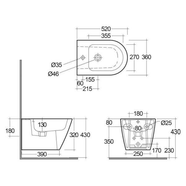 RAK Resort Wall Hung Bidet With Hidden Fixations - White - Image 2