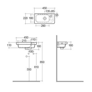 Rak Resort Wall Hung Cloakroom Basin - 450mm Wide - Alpine White - Image 2
