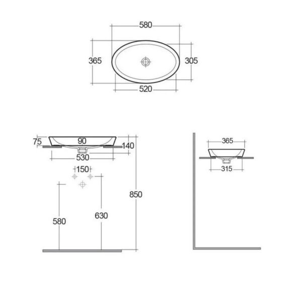 Rak Resort Countertop Basin - 580mm Wide - Alpine White - Image 3