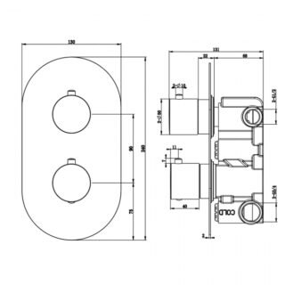 Rak 2 Outlet 2 Handle Round Thermostatic Concealed Shower Valve - Image 2