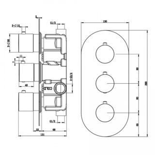 Rak 2 Outlet 3 Handle Round Thermostatic Concealed Shower Valve - Image 2