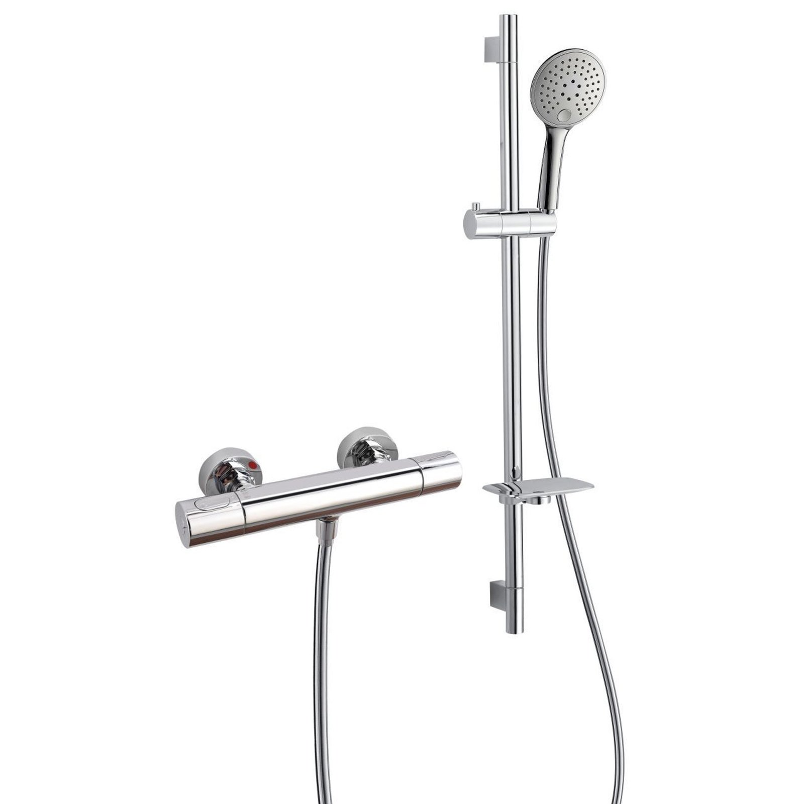 RAK Cool Touch Round Thermostatic Bar Shower Valve With 820mm High Slider Rail Kit - Chrome