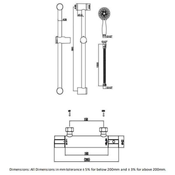 RAK Cool Touch Round Thermostatic Bar Shower Valve With 580mm High Slider Rail Kit - Chrome - Image 2