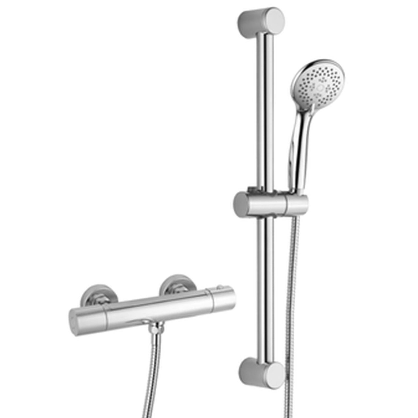 RAK Cool Touch Round Thermostatic Bar Shower Valve With 580mm High Slider Rail Kit - Chrome