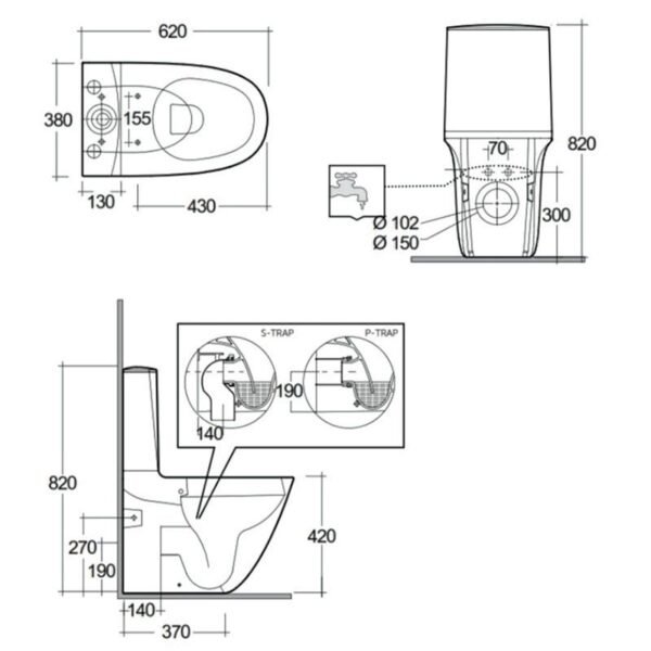 RAK Sensation Rimless Back To Wall Close Coupled Toilet With Touchless Flush Cistern And Soft Close Seat - Alpine White - Image 4