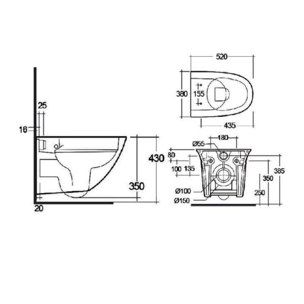 RAK Sensation Rimless Wall Hung Toilet With Soft Close Seat - Alpine White - Image 3