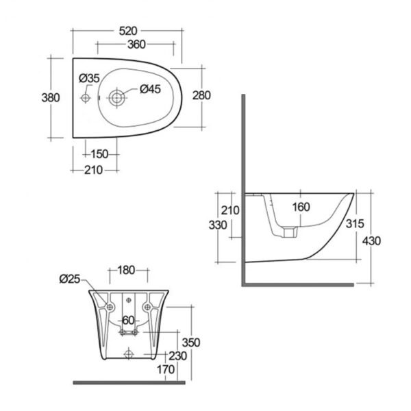RAK Sensation Wall Hung Bidet - Alpine White - Image 2