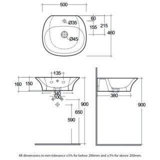 Rak Sensation Wall Hung Basin - Alpine White - 1 TH - Image 3