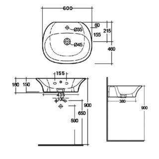 Rak Sensation Wall Hung Basin - Alpine White - 1 TH - Image 5