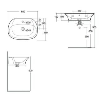 Rak Sensation Wall Hung Basin - Alpine White - 1 TH - Image 6