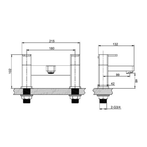 RAK Series 600 Bath Filler Tap - 2 TH - Chrome - Image 2