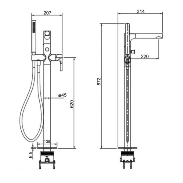 RAK Sorrento Freestanding Bath Shower Mixer Tap - 1 TH - Image 2