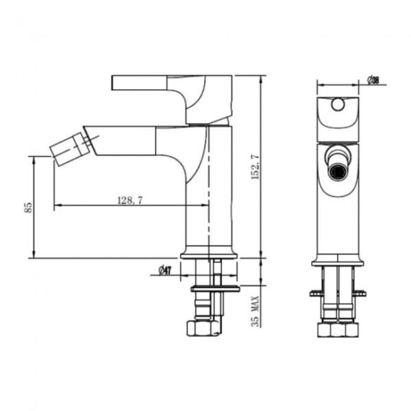 RAK Sorrento Bidet Mixer Tap - 1 TH - Image 2