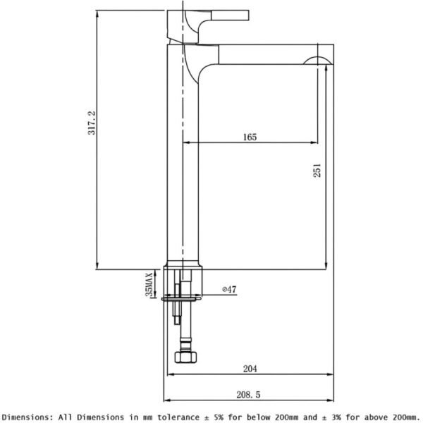 RAK Sorrento Tall Basin Mixer Tap - 1 TH - Image 2